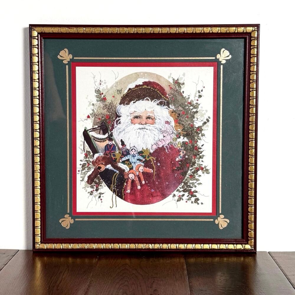 Vintage Framed Santa Claus Christmas Art Print Reimer Lorenzen Holiday Decor